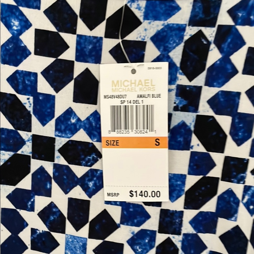 Michael Kors Blue and White Long Sleeve Bodycon Dress - Picture 3 of 5